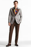 Gris Peak Lapel 2 Piece Simple Boutonnage Hommes Bal Costumes