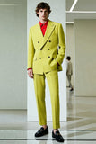Yellow Peak Lapel Double Breasted Hommes Blazer Formel