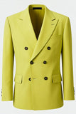 Yellow Peak Lapel Double Breasted Hommes Blazer Formel