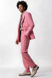 Costume Rose Poudré Homme 2 Pièces À Revers Cranté Simple Boutonnage Pour Bal