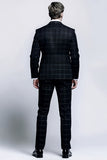 Mix Black Grid 2 Piece Slim Fit Revers cranté Hommes Costumes formels