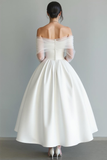 Robe de mariée longue blanche A Line Off Shoulder avec tulle