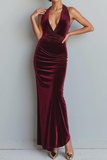 Cabernet Velvet Sirène Dos Nu Robe longue de fête des Fêtes