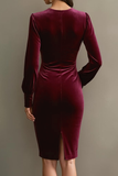 Cabernet Velvet Sheath Robe de soirée midi à manches longues