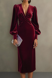 Cabernet Velvet Sheath Robe de soirée midi à manches longues
