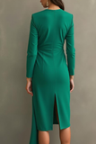 Robe formelle midi fourreau vert foncé à manches longues