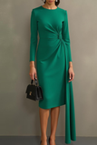 Robe formelle midi fourreau vert foncé à manches longues