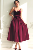 Cabernet Une ligne en velours spaghetti bretelles Robe longue formelle