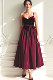 Cabernet Une ligne en velours spaghetti bretelles Robe longue formelle