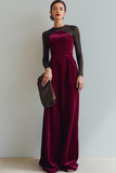 Robe longue formelle en velours fourreau Cabernet avec manches