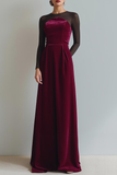 Robe longue formelle en velours fourreau Cabernet avec manches