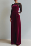 Robe longue formelle en velours fourreau Cabernet avec manches
