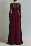 Robe longue formelle en velours fourreau Cabernet avec manches
