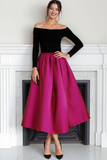 Robe de soirée longue à manches dénudées en velours noir fuchsia
