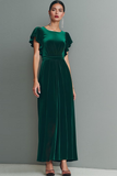 Robe longue formelle en velours vert foncé avec manches flottantes