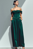 Vert foncé A-ligne Corset velours Maxi robe de fête de vacances avec poches