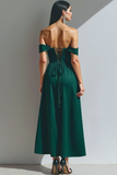 Vert foncé A-ligne Corset velours Maxi robe de fête de vacances avec poches