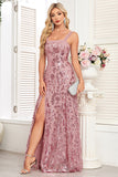 Blush A Ligne Épaisses Bretelles Floral Longue Robe de Bal Avec Fente