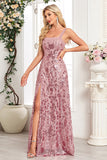 Blush A Ligne Épaisses Bretelles Floral Longue Robe de Bal Avec Fente