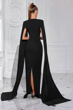 Robe longue de bal fourreau noir avec cape