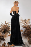 Robe de bal corset en velours fourreau bateau noir avec fente
