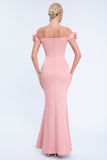Blush Off the Shouder Robe de bal fourreau de fleurs 3D avec fente