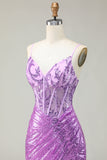 Sirène scintillante violet Corset Applique Robe de soirée avec fente