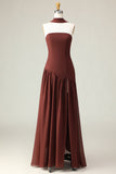 Robe maskini sans bretelles marron A-Line avec écharpe