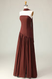 Robe maskini sans bretelles marron A-Line avec écharpe