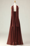 Robe maskini sans bretelles marron A-Line avec écharpe
