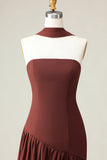 Robe maskini sans bretelles marron A-Line avec écharpe