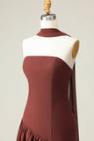 Robe maskini sans bretelles marron A-Line avec écharpe