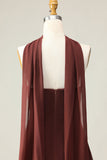 Robe maskini sans bretelles marron A-Line avec écharpe