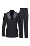 Slim Fit Noir 2 pièces à double boutonnage à revers en pointe Costumes pour hommes