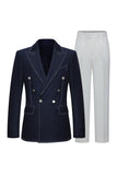 Bleu foncé double boutonnage à revers en pointe sur mesure Costumes 2 pièces pour hommes