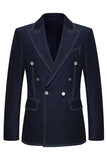 Bleu foncé double boutonnage à revers en pointe sur mesure Costumes 2 pièces pour hommes