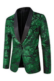 Blazer de bal pour homme en jacquard vert à revers d’un bouton