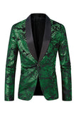 Blazer de bal pour homme en jacquard vert à revers d’un bouton