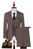 Taupe 3 pièces slim fit revers cranté un bouton costumes formels pour hommes