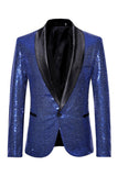 Blazer de bal pour homme à revers châle bleu scintillant à un bouton