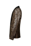Blazer de bal pour homme scintillant à revers châle doré