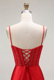 Sirène dorée Spaghetti bretelles Corset Robe de soirée longue plissée avec fente