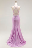 Sirène violette spaghetti bretelles Corset Robe de soirée longue avec fente