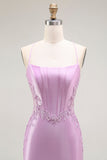 Sirène violette spaghetti bretelles Corset Robe de soirée longue avec fente
