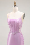 Sirène violette spaghetti bretelles Corset Robe de soirée longue avec fente