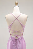 Sirène violette spaghetti bretelles Corset Robe de soirée longue avec fente