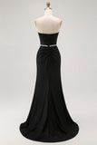 Robe de bal longue corset sans bretelles sirène noire avec perles