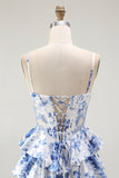 Corset floral blanc bleu Une Robe de soirée à plusieurs niveaux