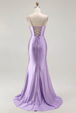 Violet Sirène Corset Ruché Robe de Bal Longue avec Fente à Volants