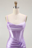 Violet Sirène Corset Ruché Robe de Bal Longue avec Fente à Volants